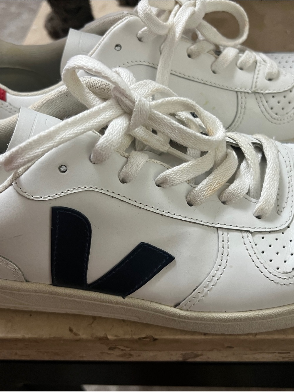 Vans White Sneaker with Navy V Accent - Picture 2 of 4